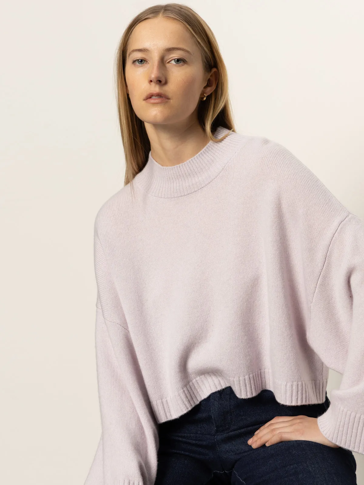 Forever Wool Cashmere Popover Light Twilight Mauve Low Profile Seaming Yarn Dyed Fabric