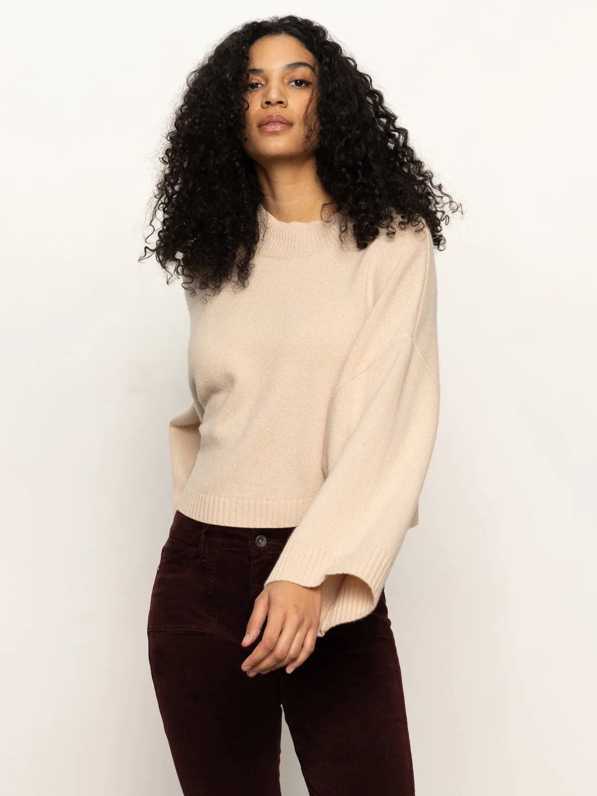 Forever Wool Cashmere Popover Toasted Beige Minimalist Collar ThermalRegulating Fabric