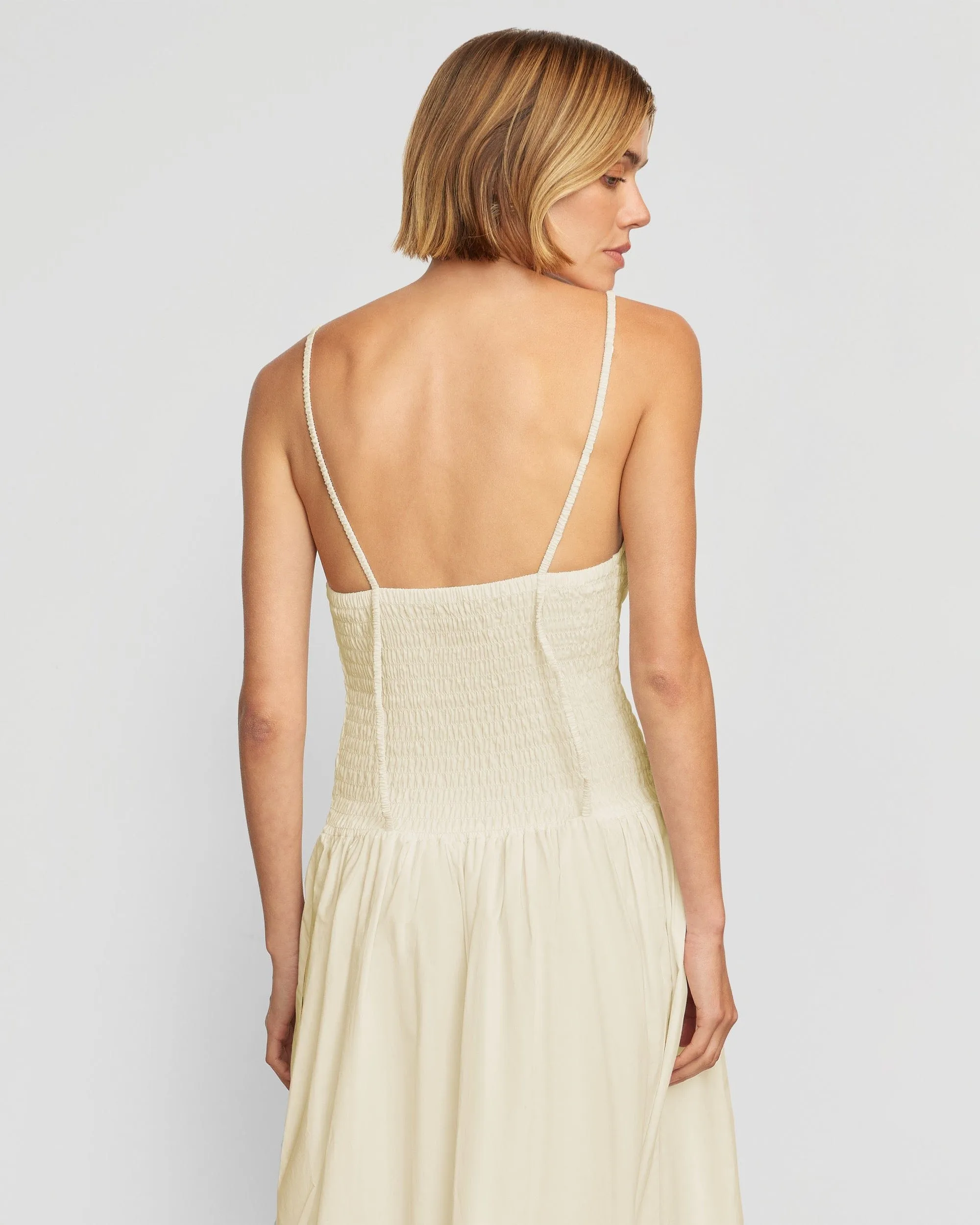 Night Vibes Silky Drape Venus Smocked Midi Dress