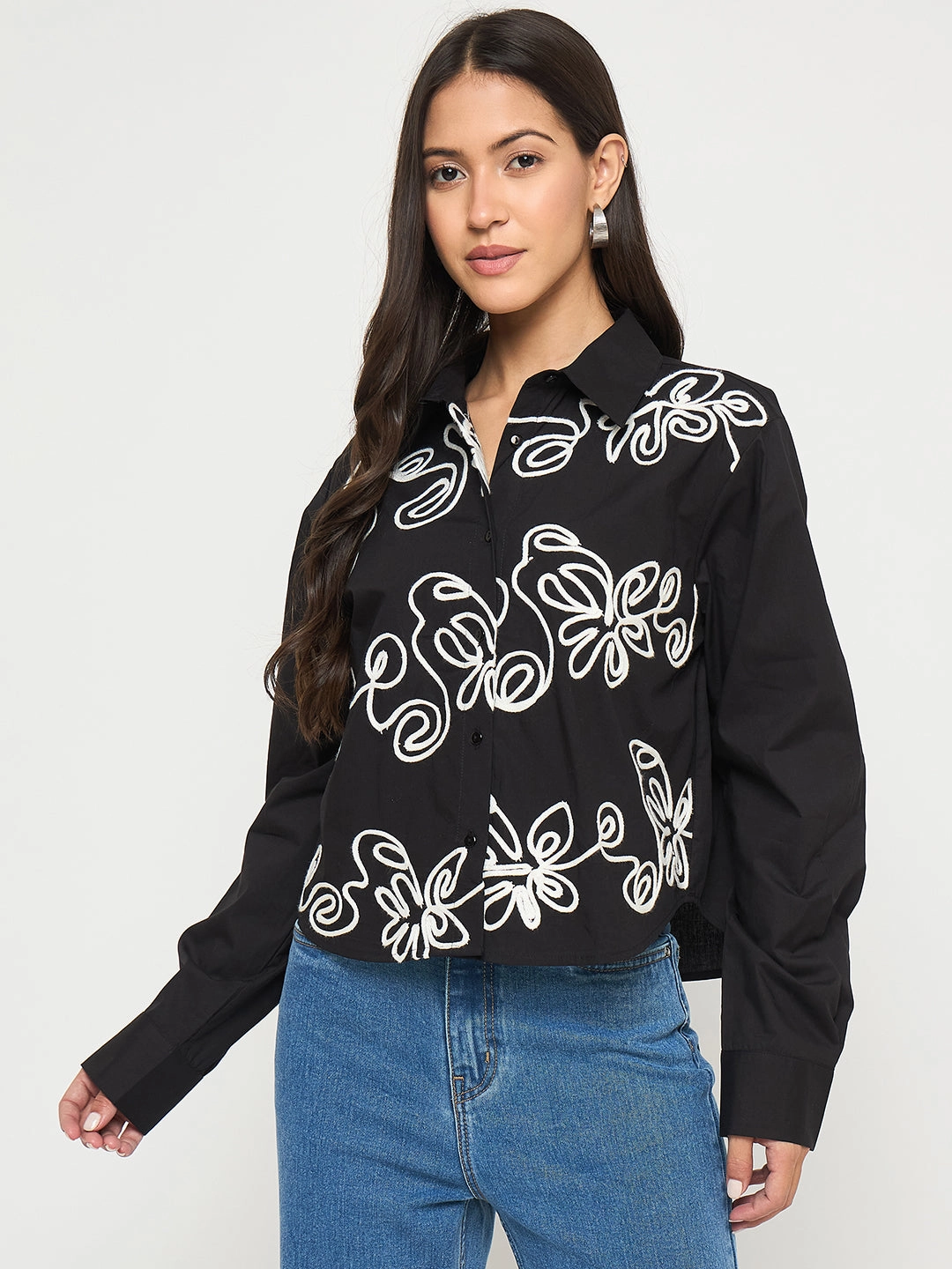 Casual Day Madame Dori Embroidered Black Cotton Shirt