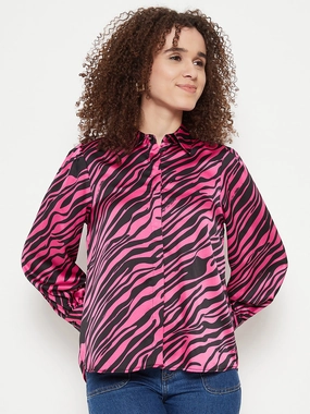 Madame Animal Print Pink Shirt Classic Fit Fashion Layer
