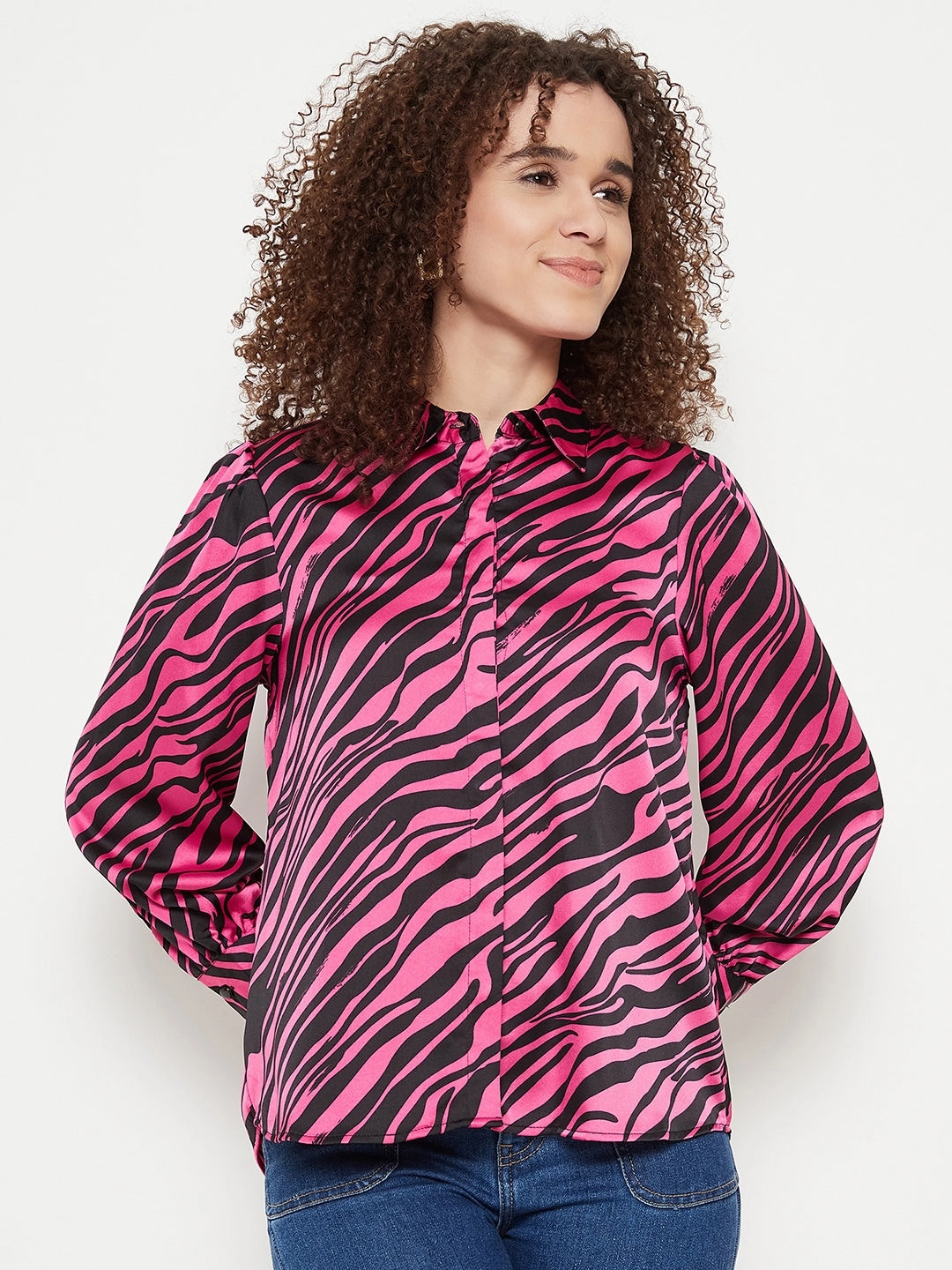 Madame Animal Print Pink Shirt Classic Fit Fashion Layer