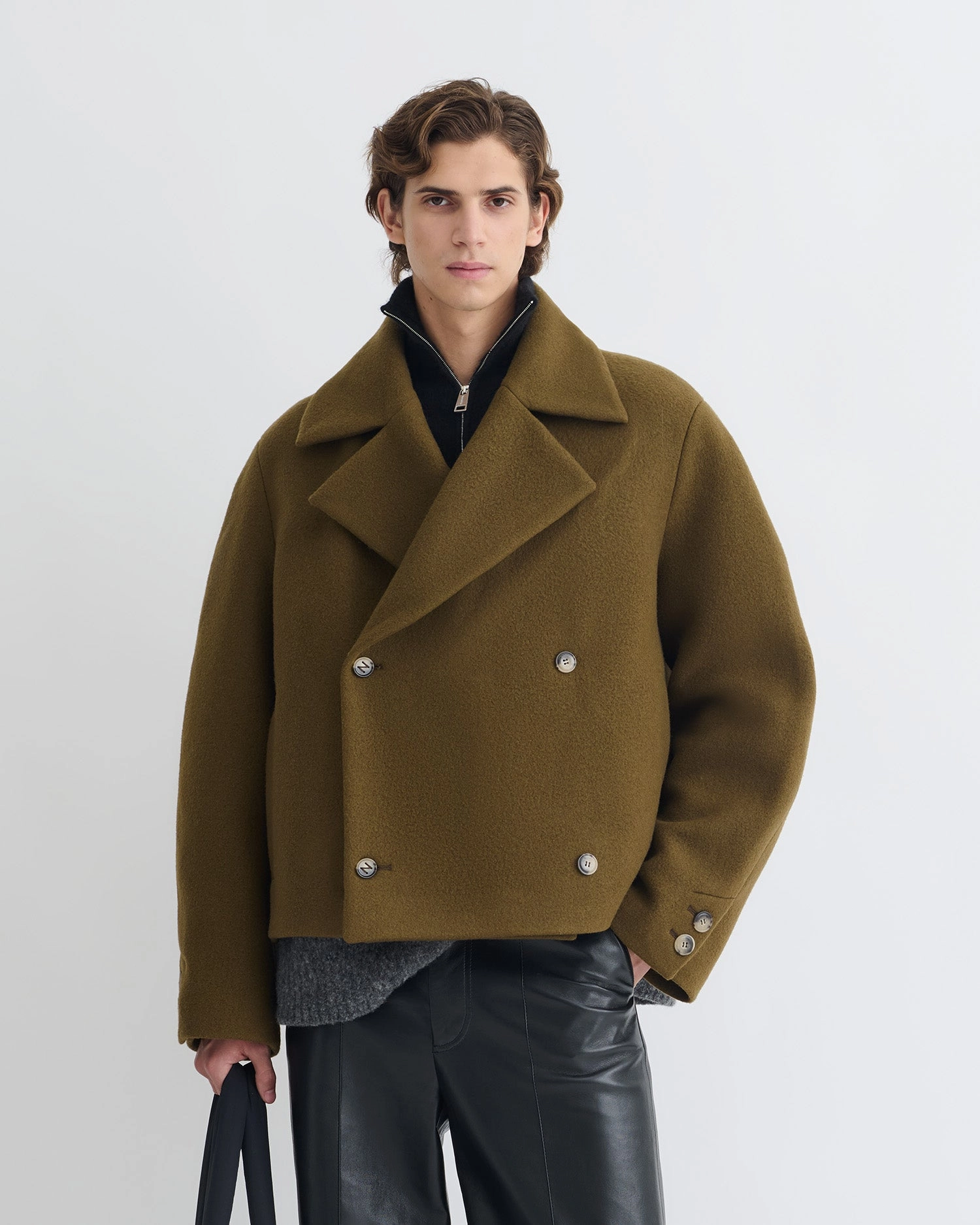 Hiroto - Cropped Felted Wool Peacoat - Wood law