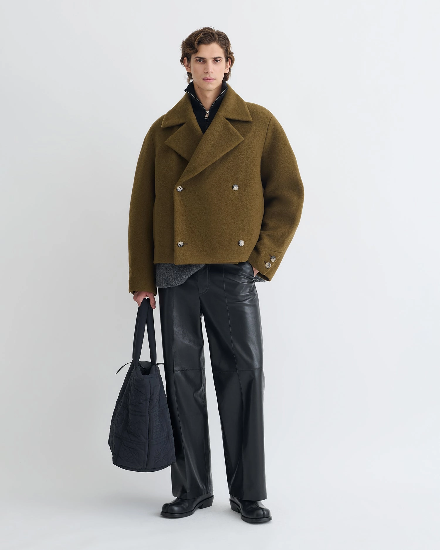Hiroto - Cropped Felted Wool Peacoat - Wood Wide
