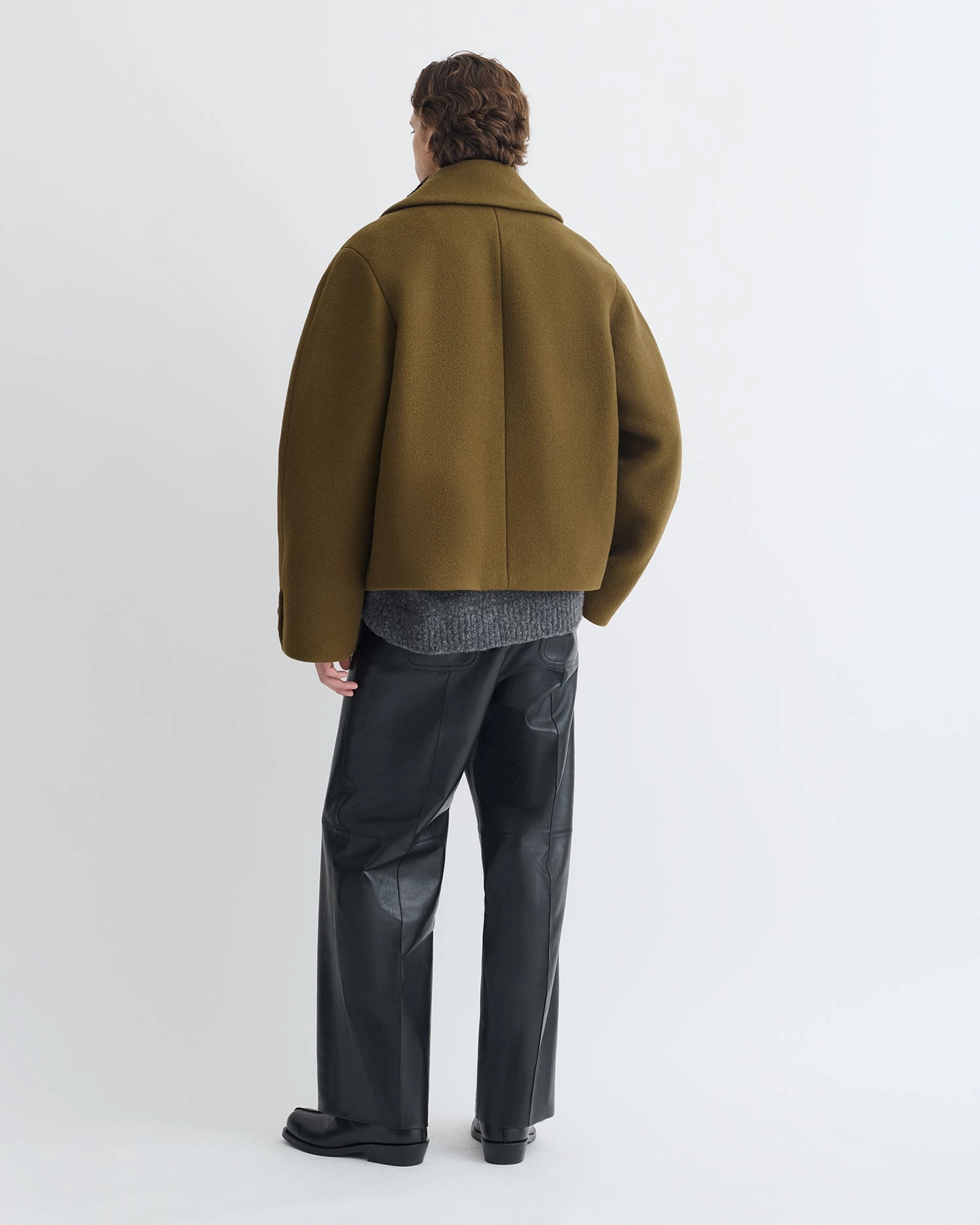 Modular Attachment Points Hiroto - Cropped Felted Wool Peacoat - Wood
