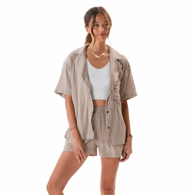 Stone Shelly Short Sleeve Button Down Shirt FadeResistant Dye