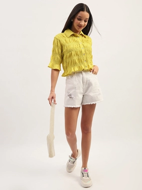 Morning Comfort Madame Pleated Detailing Solid Lime Shirt