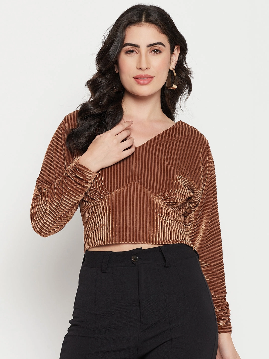 Madame Tan Striped Crop Top BrushedInnerSurface