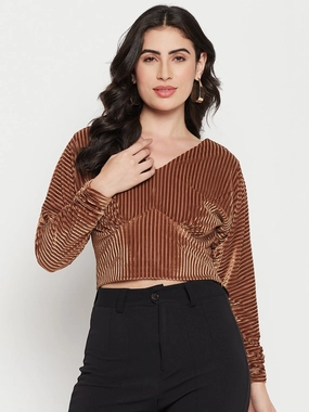 Madame Tan Striped Crop Top BrushedInnerSurface