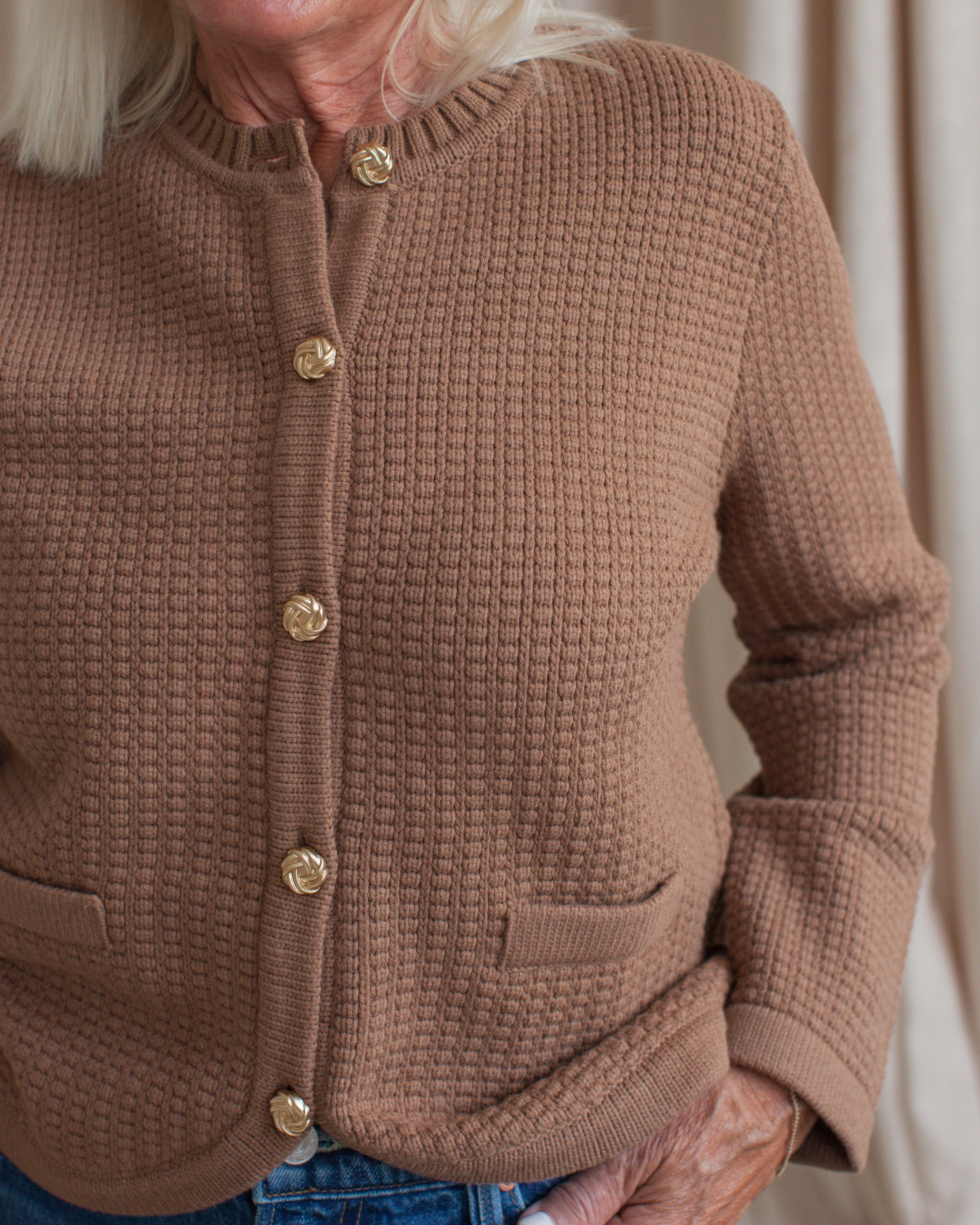 Clean Style Flexible Waistband Trinity Tweed Cardigan