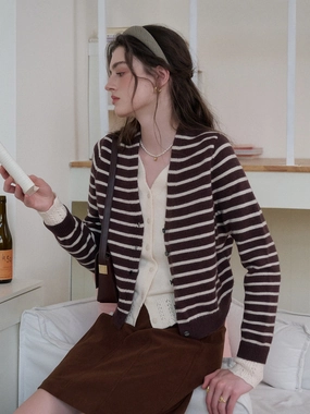 Frankie V-Neck Stripe Wool Cardigan Non Chafing Seams