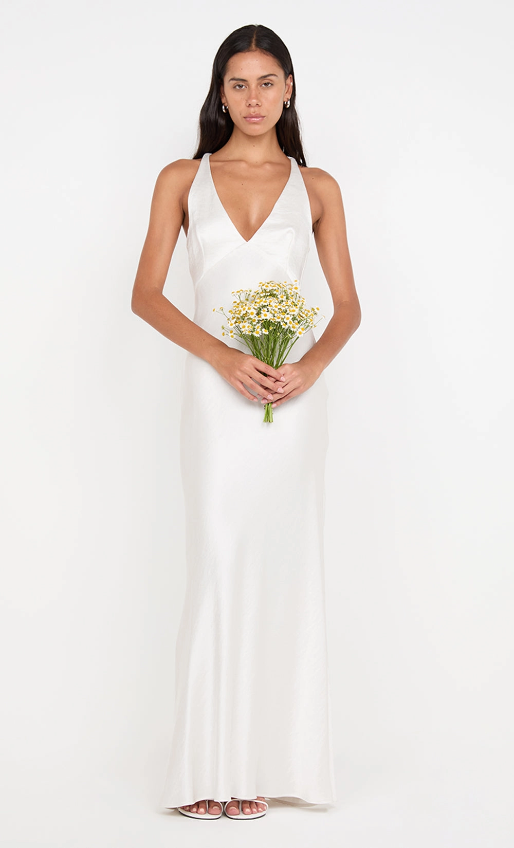 THE DREAMER V NECK DRESS - IVORY Mesh-Detail Soft Glide