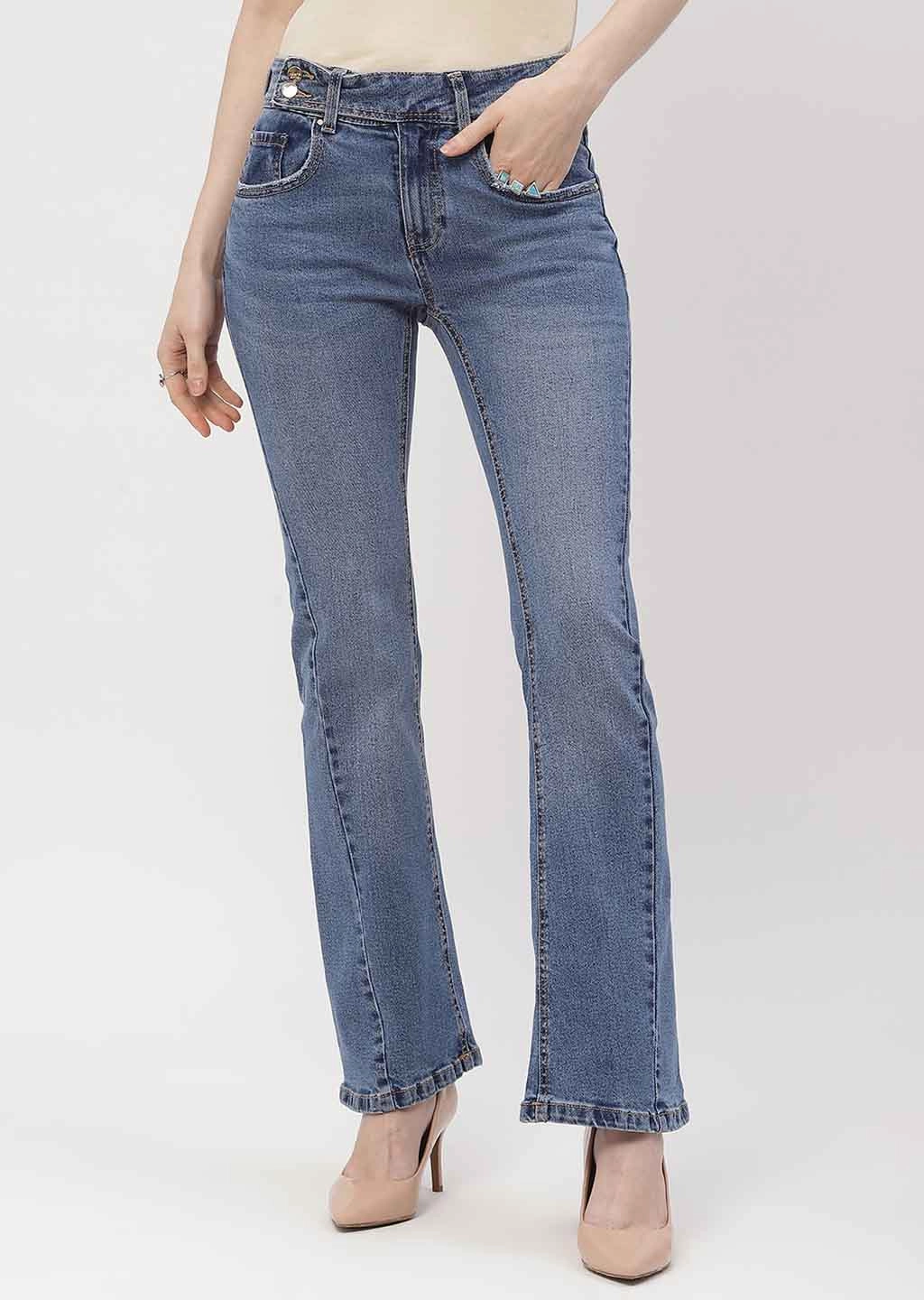 Madame Cut Seam Dark Blue Flared Jeans Selvedge Denim Daily Function