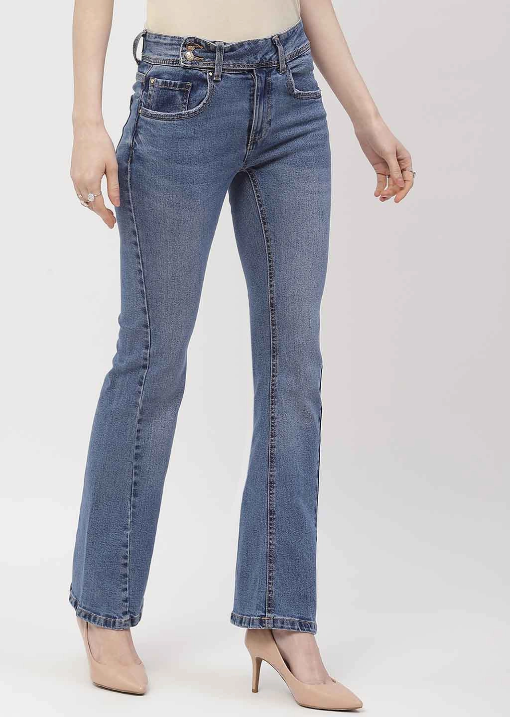 Madame Cut Seam Dark Blue Flared Jeans Textured Loose Luxury
