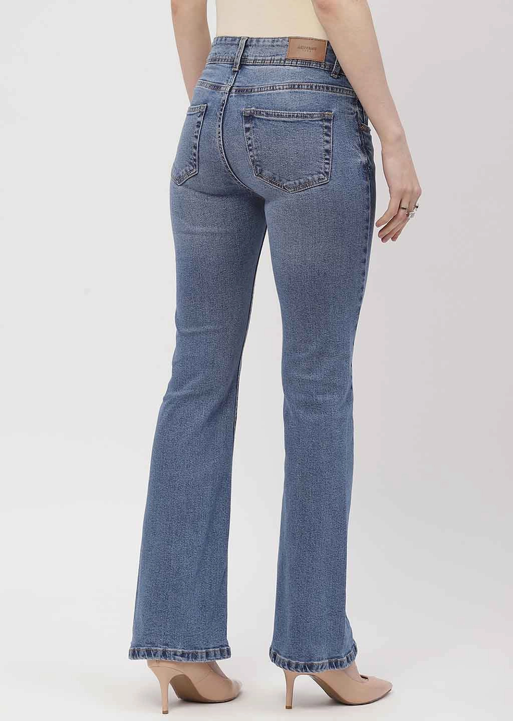 Madame Cut Seam Dark Blue Flared Jeans Creative Look Work Ready Lightweight