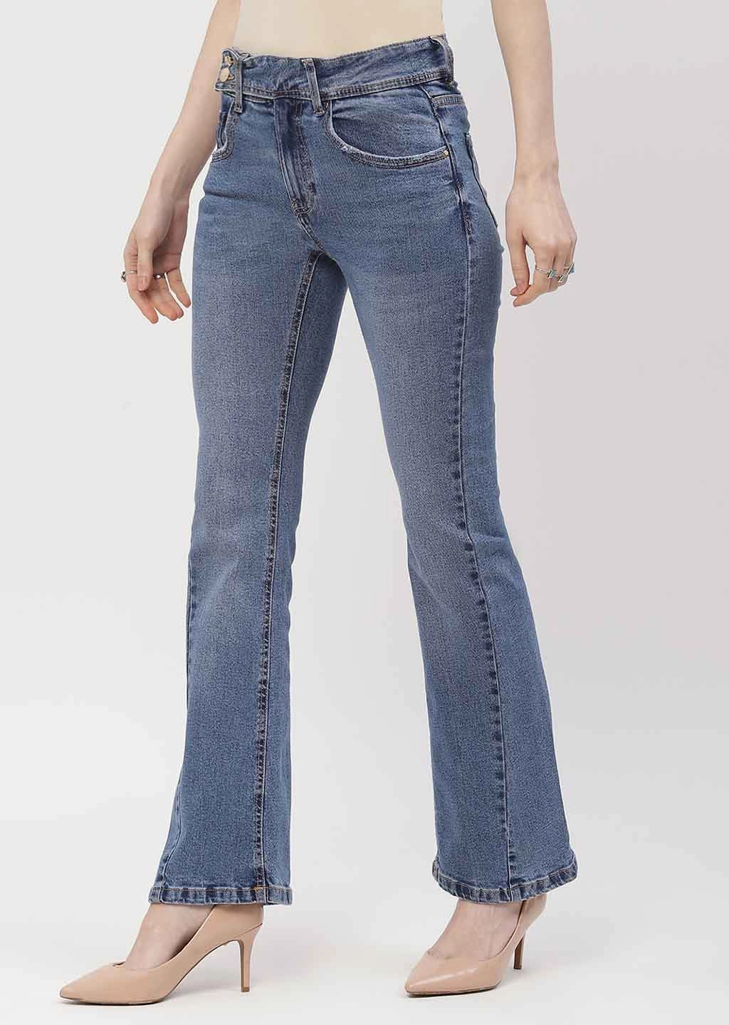 Ultra Basic Subtle design Madame Cut Seam Dark Blue Flared Jeans