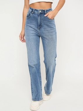 Madame Whiskered Stone Wash Light Blue Jeans Soft Wash Treatment Street Routine