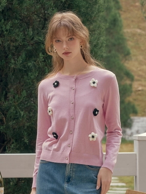 ??Final Sale??Amabel Round Neck Flower Cardigan EcoCertified Wool Blend