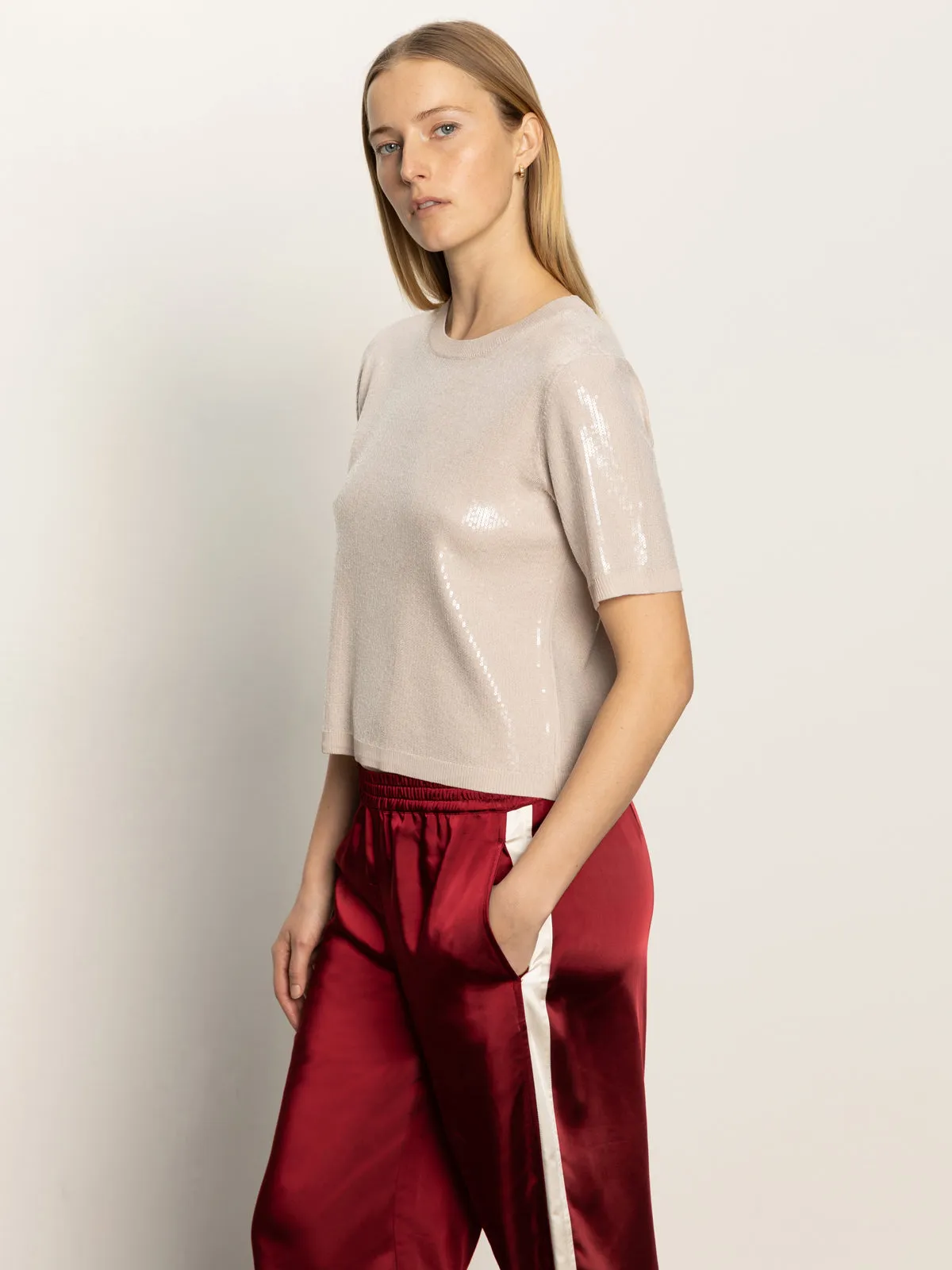 UPFProtection Sparkle Sequin Sweater Mother Of Pearl