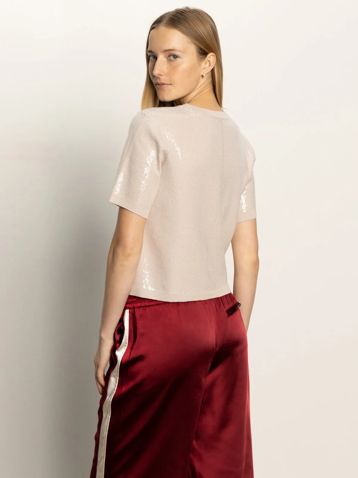 Brushed Inner Layer Sparkle Sequin Sweater Mother Of Pearl