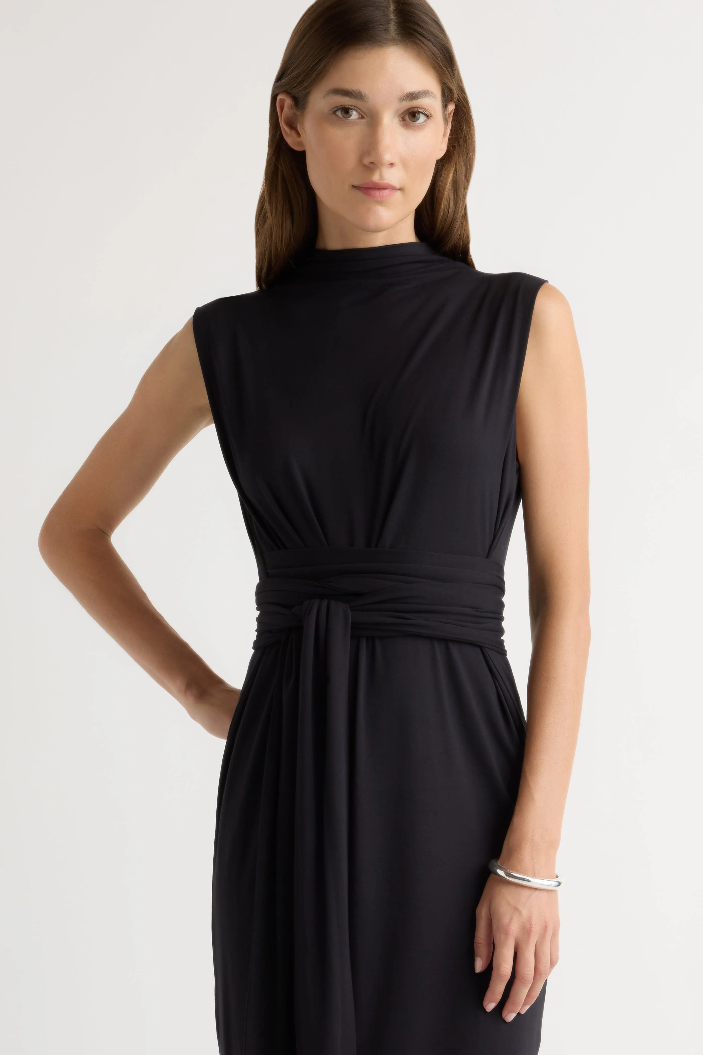 foldable Edge Detail Eden Sleeveless Tie-Front Dress