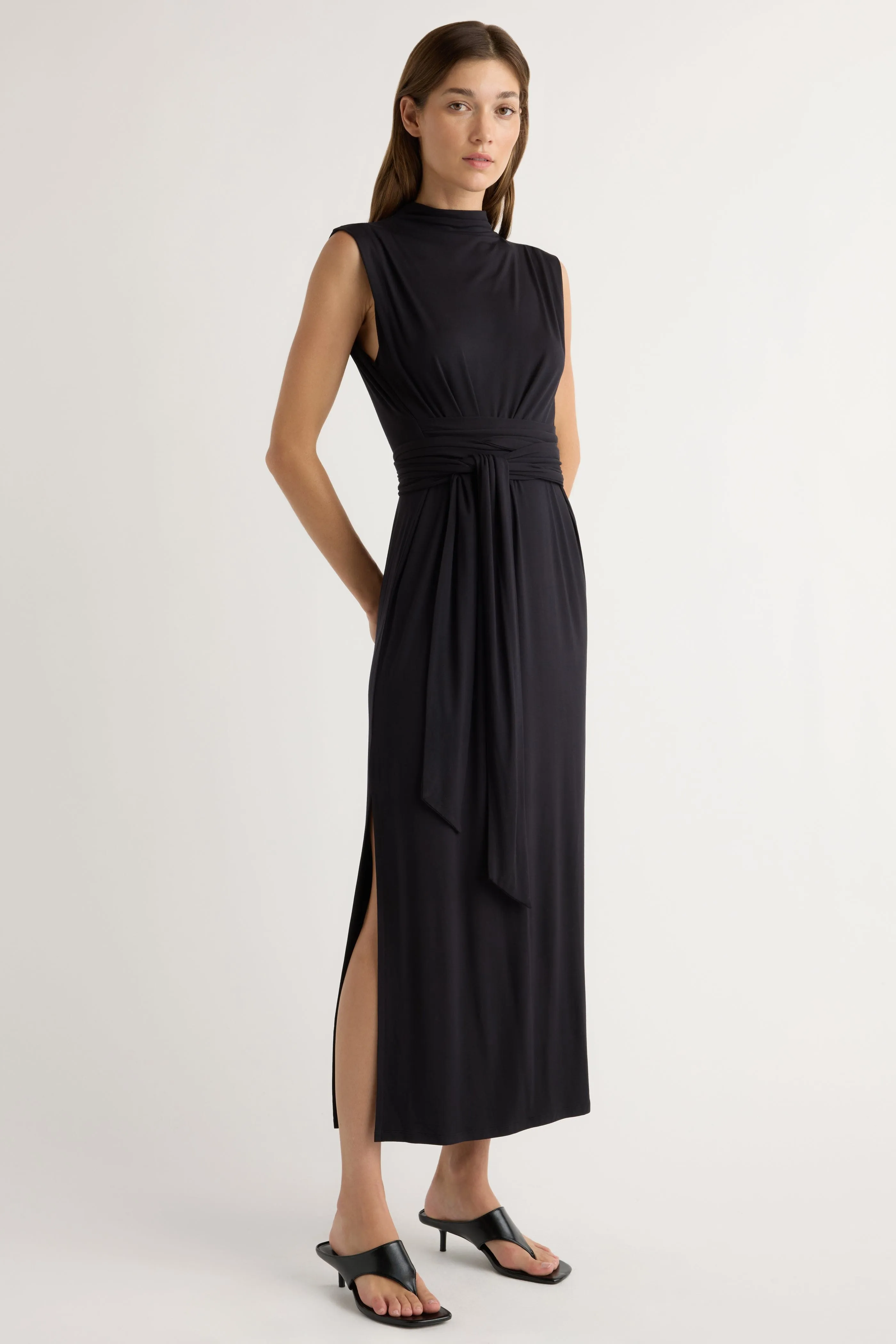 Soft Curve Sophisticated Cut Eden Sleeveless Tie-Front Dress