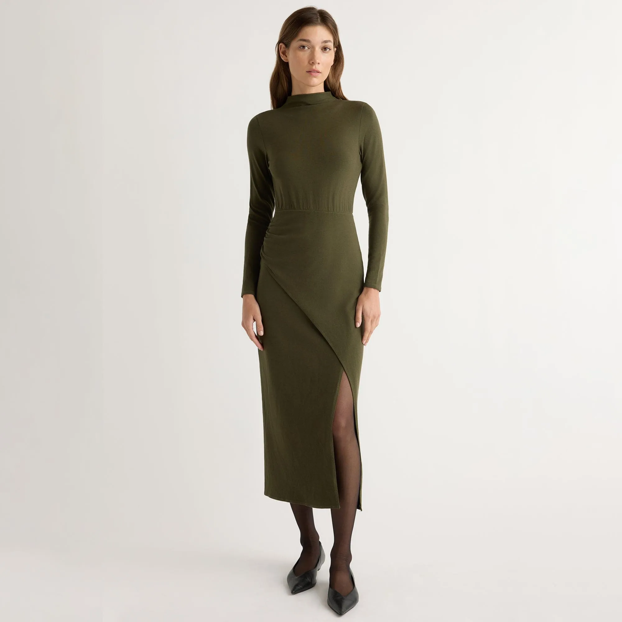 Romantic Soft Layer Ready Suki Mock-Neck Side-Slit Dress