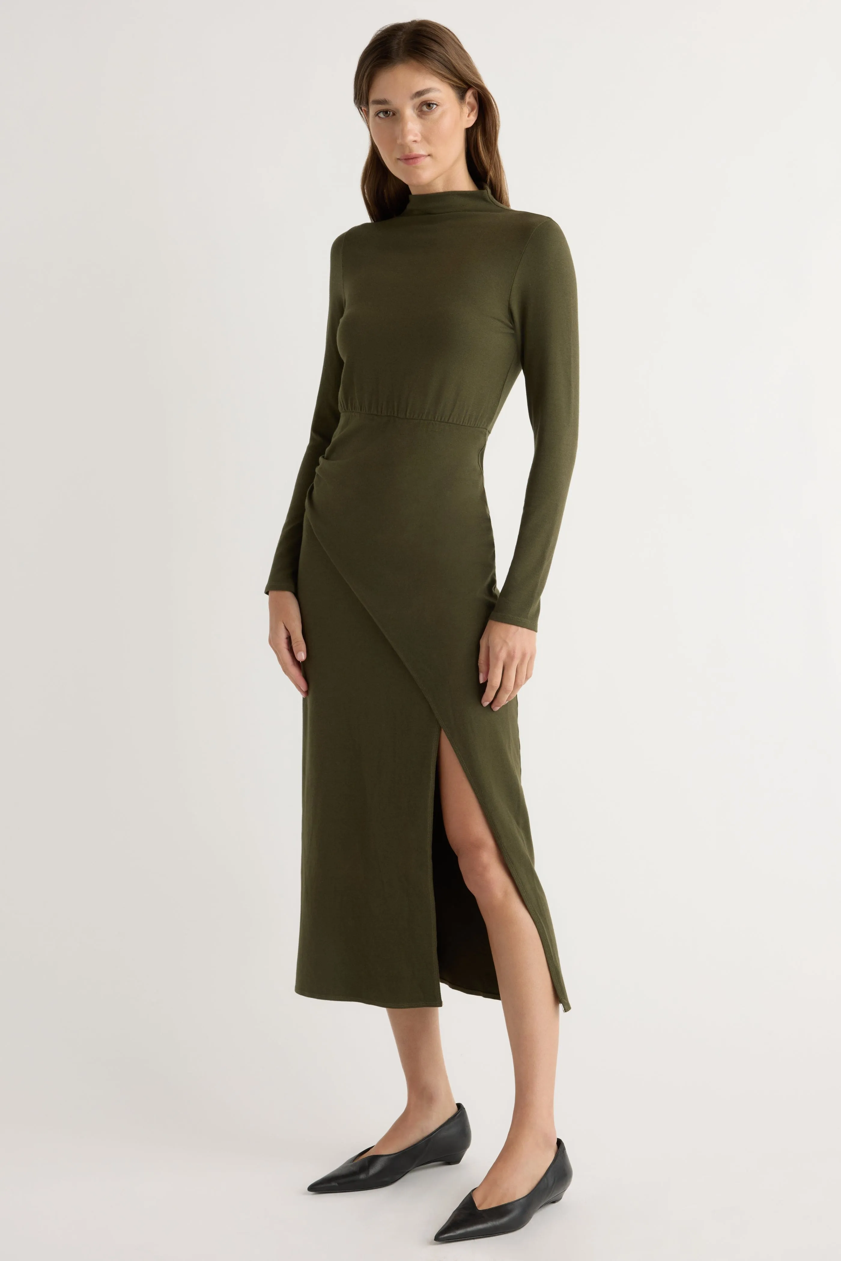 soft elegance Suki Mock-Neck Side-Slit Dress