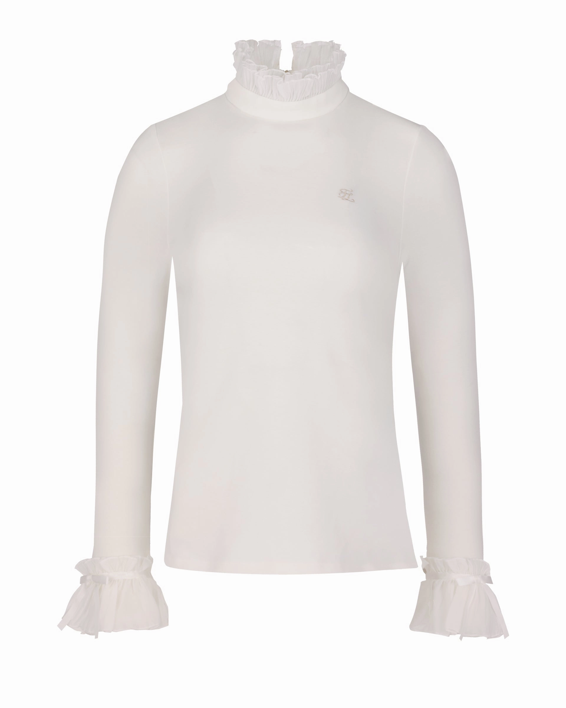 Frill sleeve high neck t-shirt - Ivory SelfFabric Binding