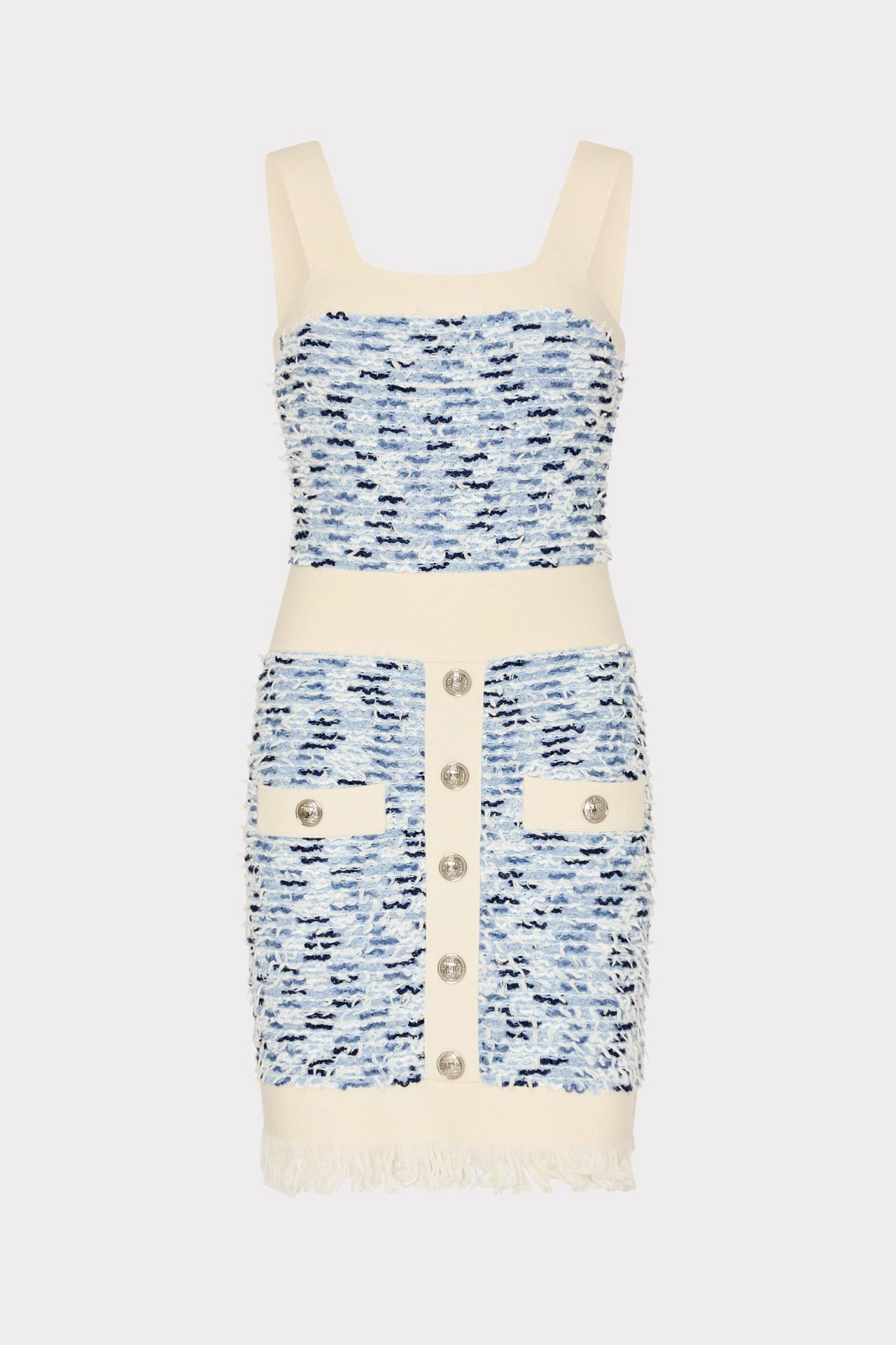 EcoConscious Production Fringed Textured Knit Mini Dress