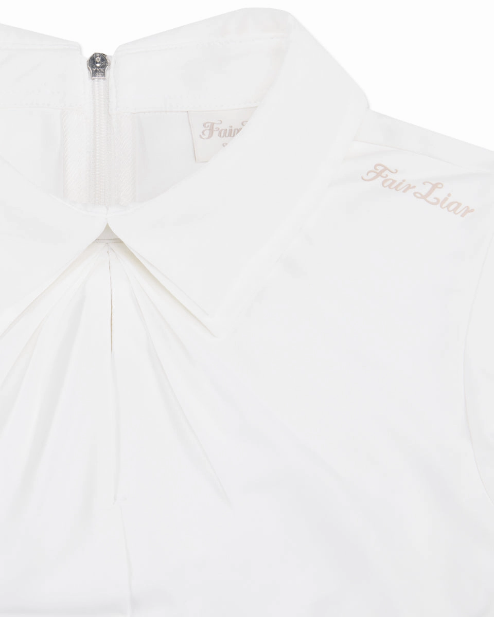Minimalist Silhouette SeamlessDesign Front shirring sleeveless t-shirt -White
