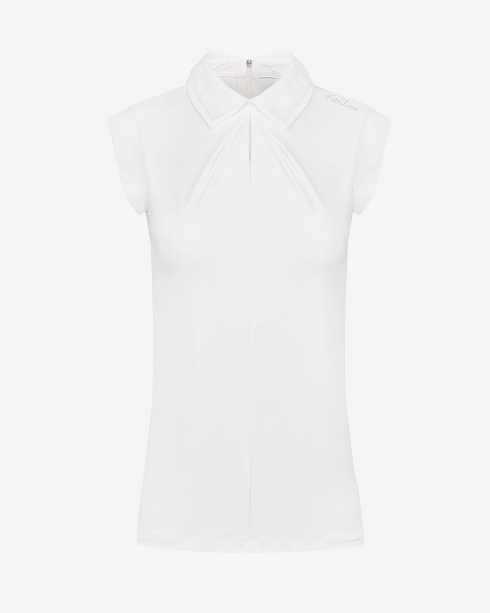 Stylish T-shirt ErgonomicSleeves Front shirring sleeveless t-shirt -White