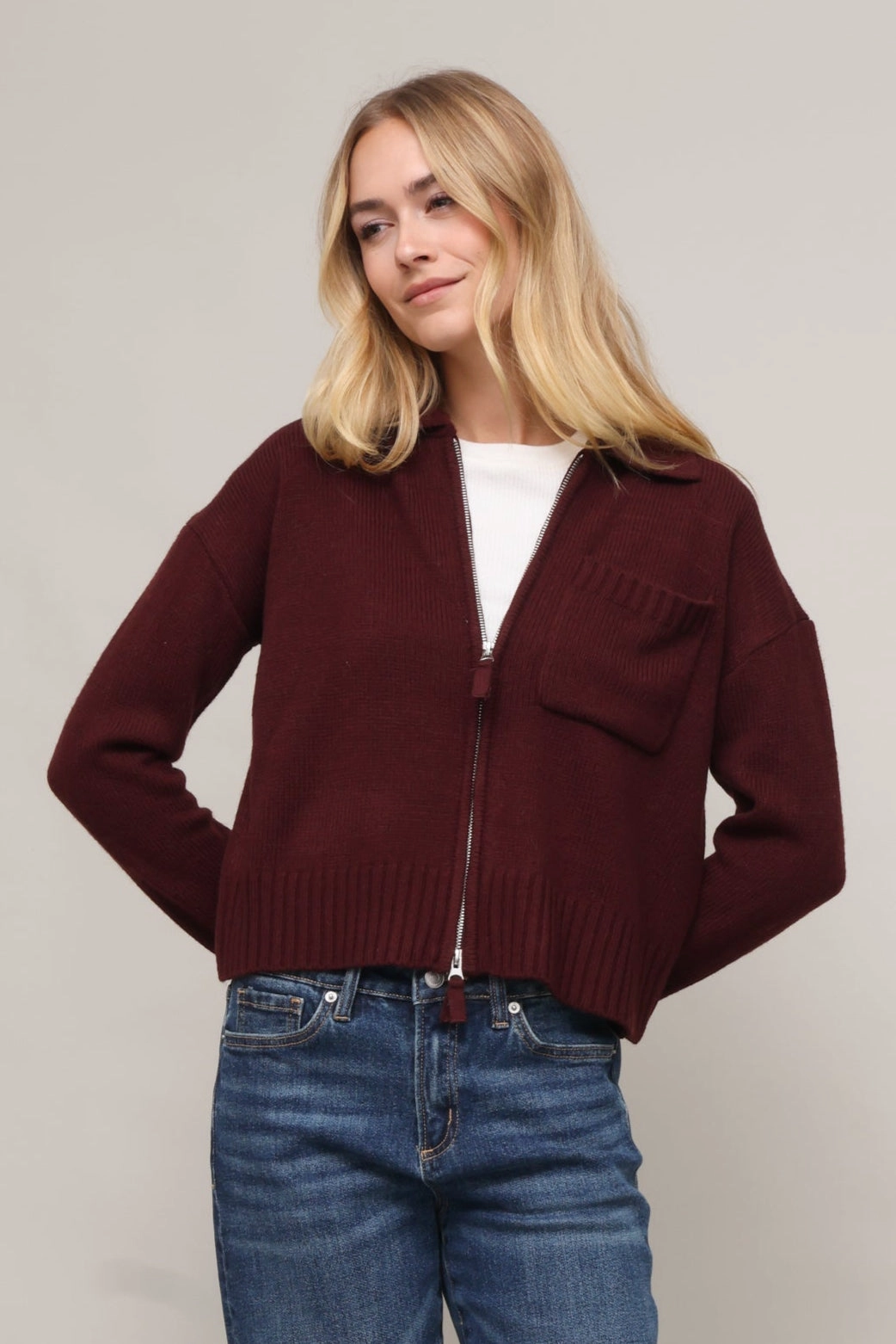 Full Zip Sweater Daily Wear Recycled Fiber Blend