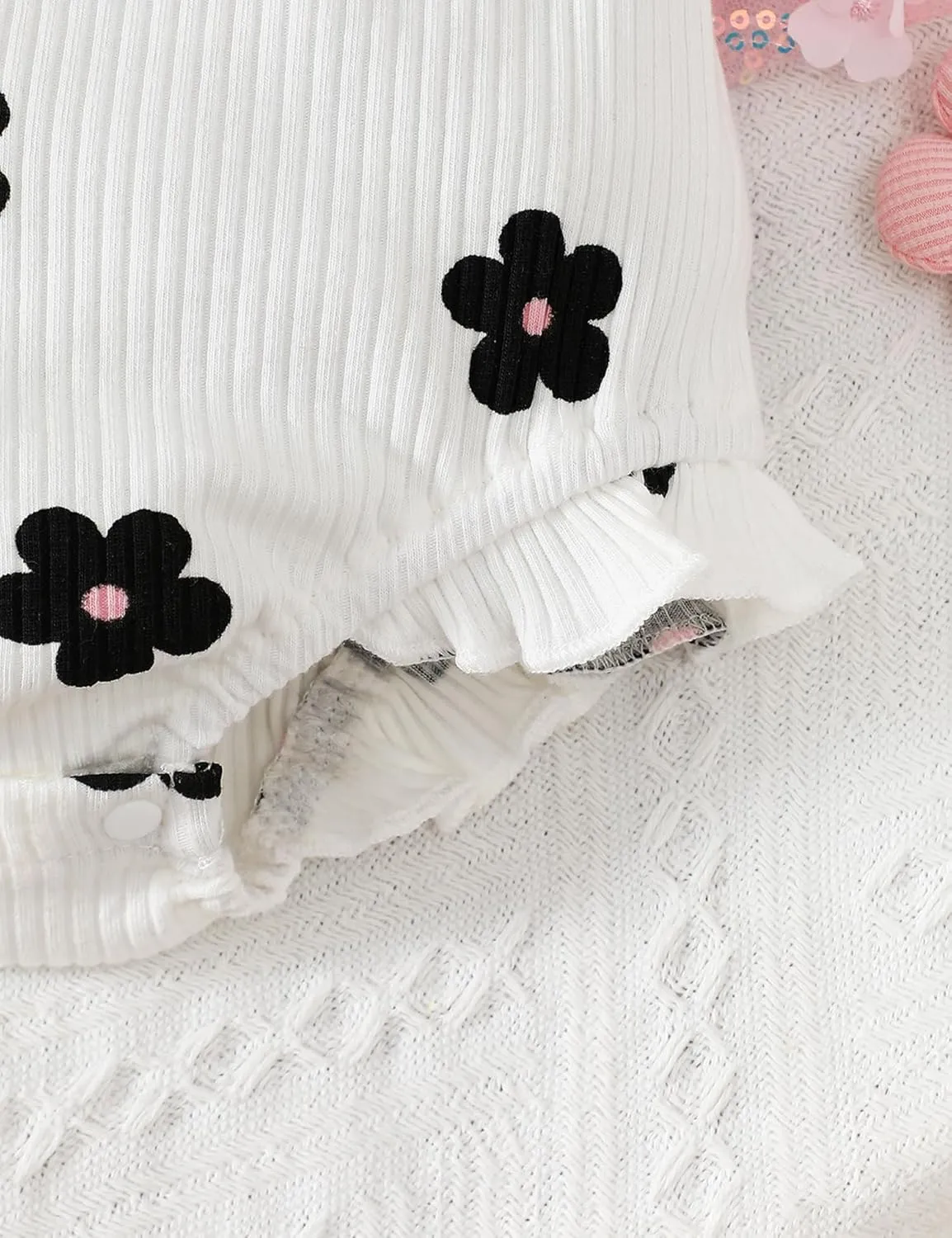 Fullfamous Baby Girl Ruffled Jumpsuit and Headband Set