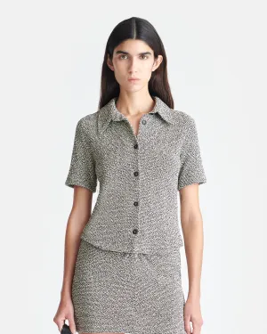 Clare - Loopback Cotton Shirt - Black/Creme Mouline Breathable Liner