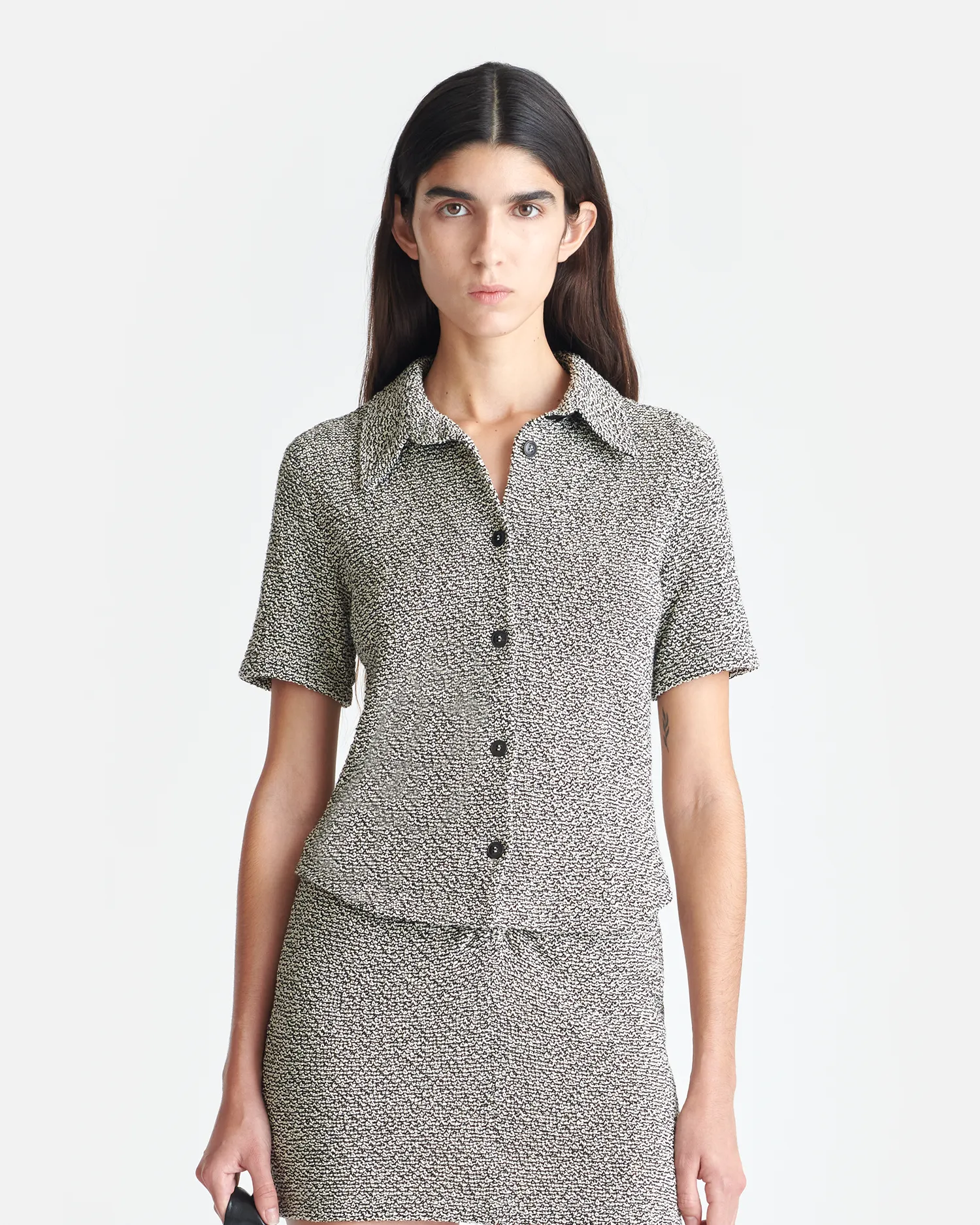 Clare - Loopback Cotton Shirt - Black/Creme Mouline Breathable Liner