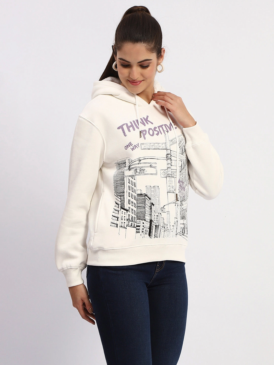 Madame White Graphic Printed Hoodie Sweatshirt product selection