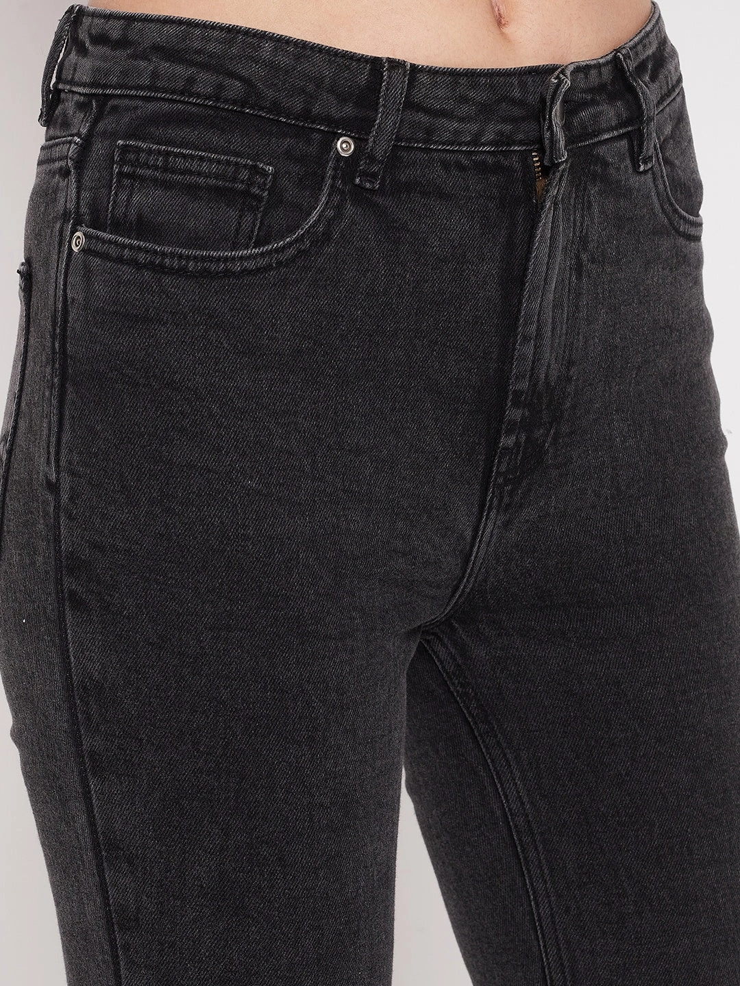 Madame Women Solid Black Jeans Soft Road Trip Youth Style Basic Comfort