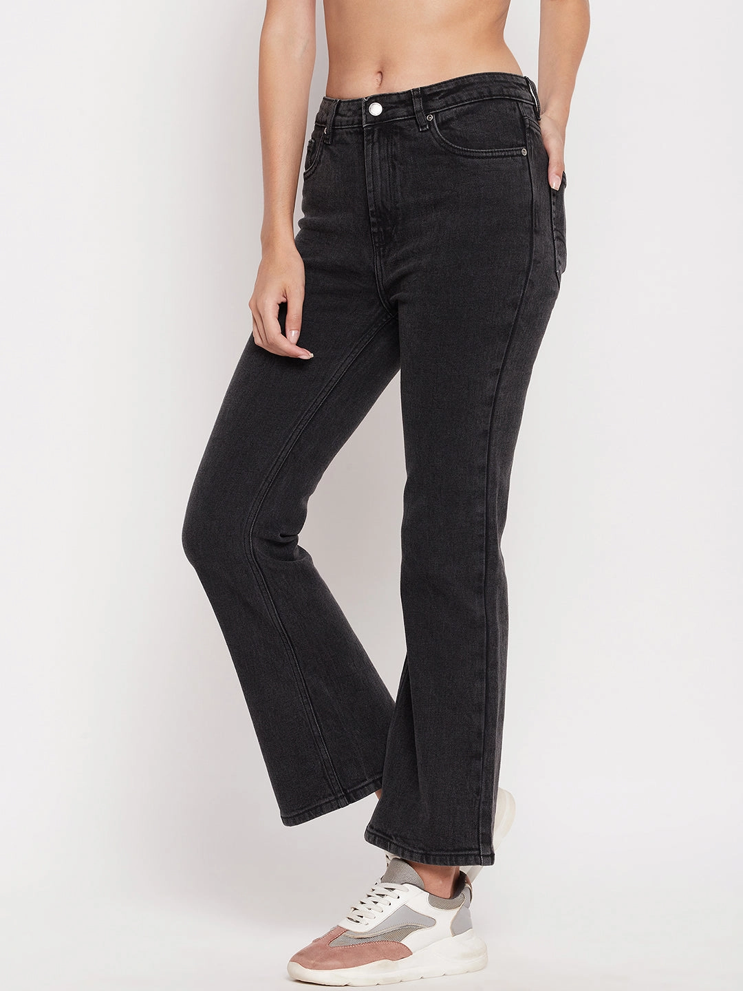 Madame Women Solid Black Jeans Morning Stroll Streetwear Fan
