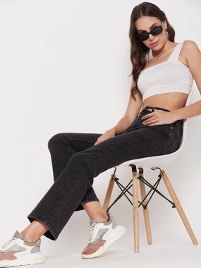 Madame Women Solid Black Jeans Sustainable Beach Day