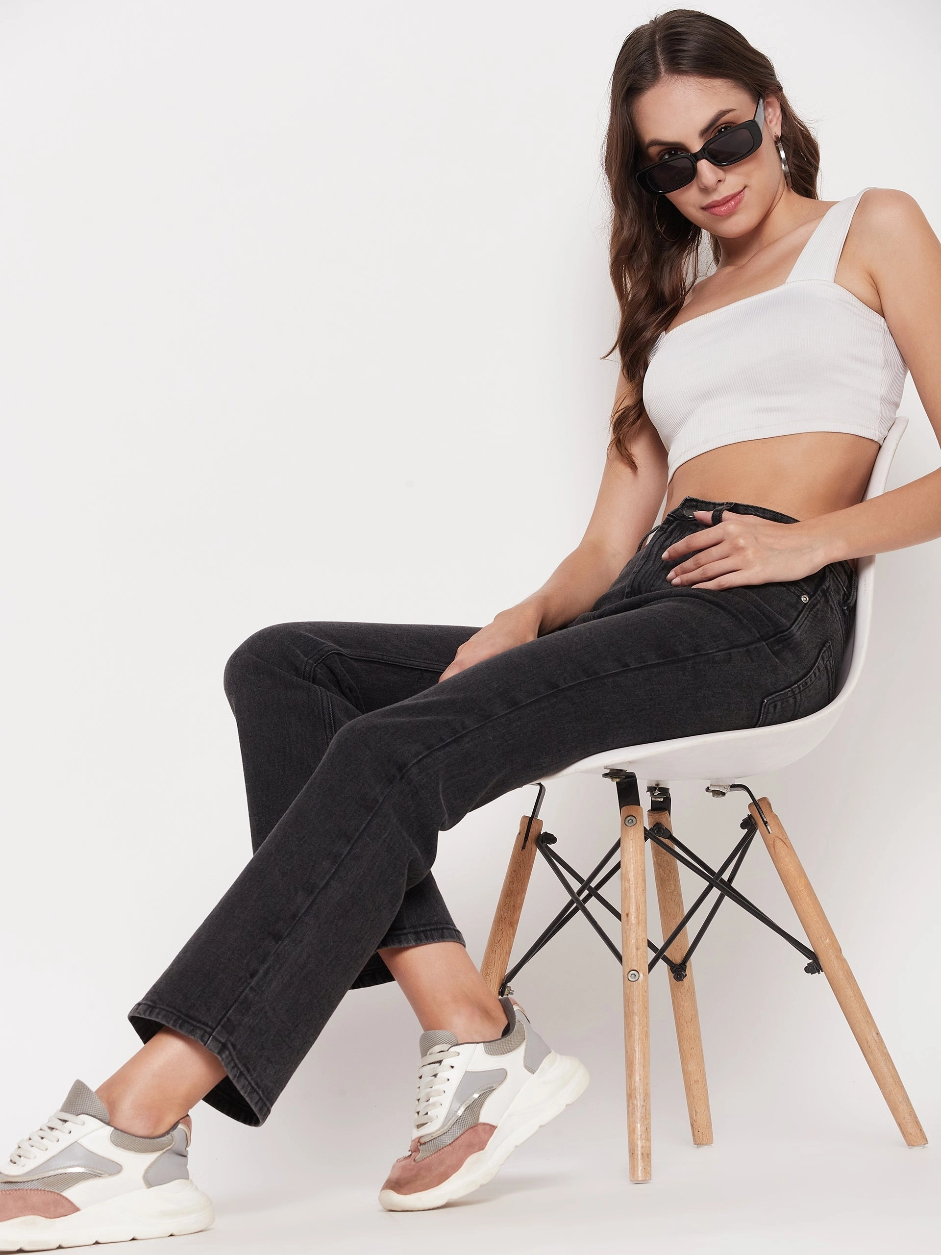 Madame Women Solid Black Jeans Sustainable Beach Day