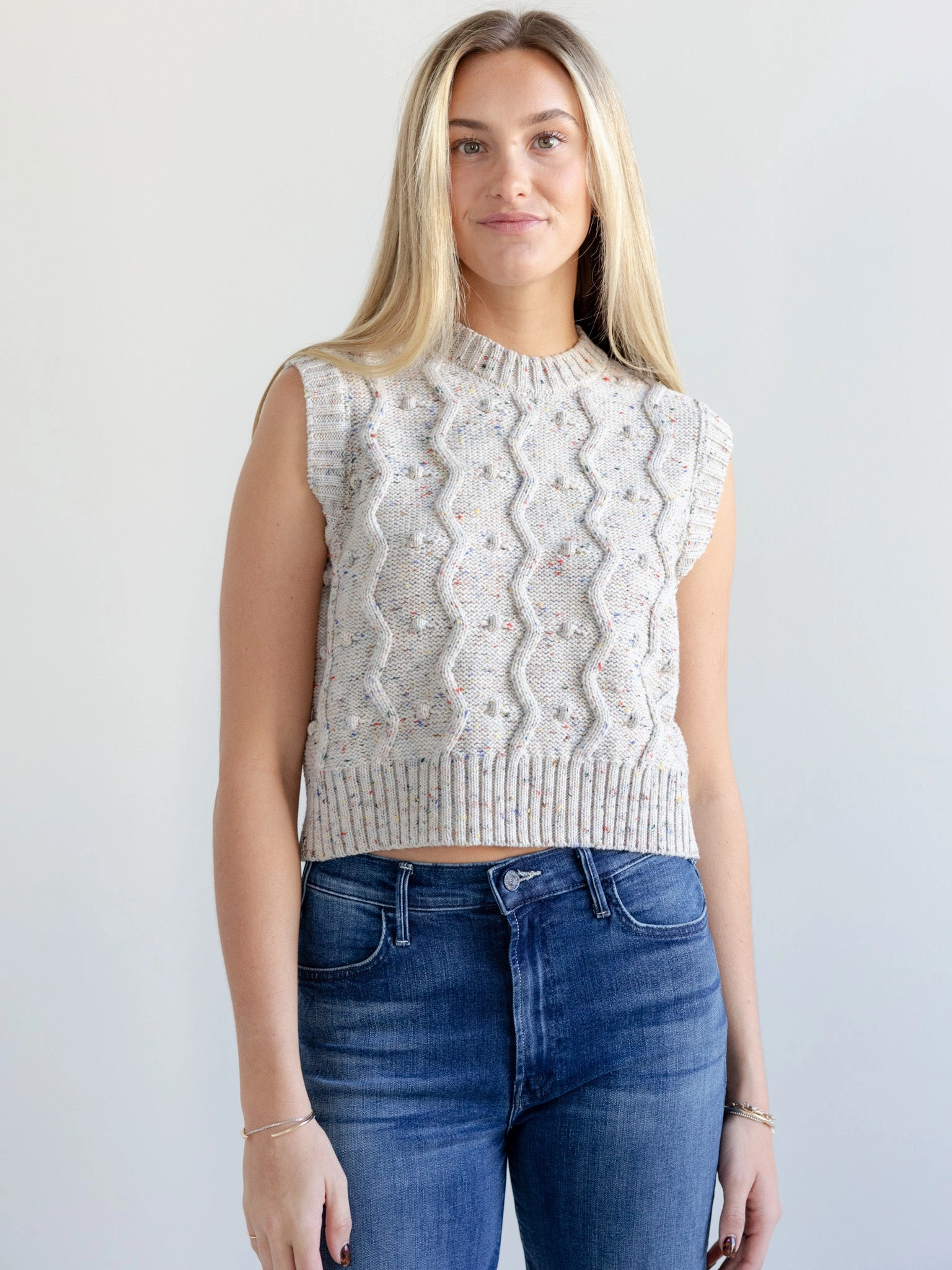 GiGi Bubble Vest in Natural Speckle Interlock Weave Street Casual