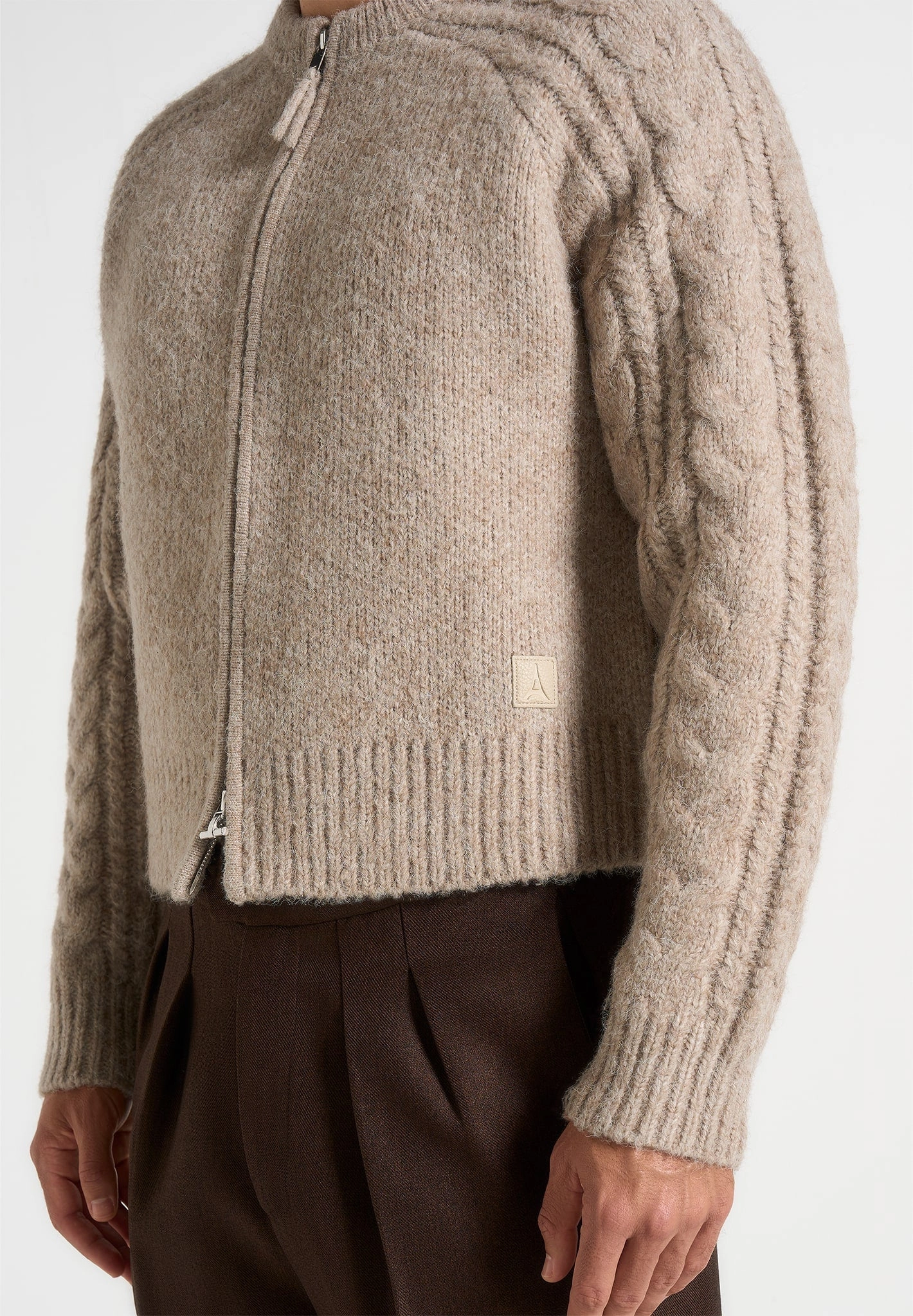Gaby - Speckled Cable Knit Zip Cardigan - Beige Circular Knit Technology
