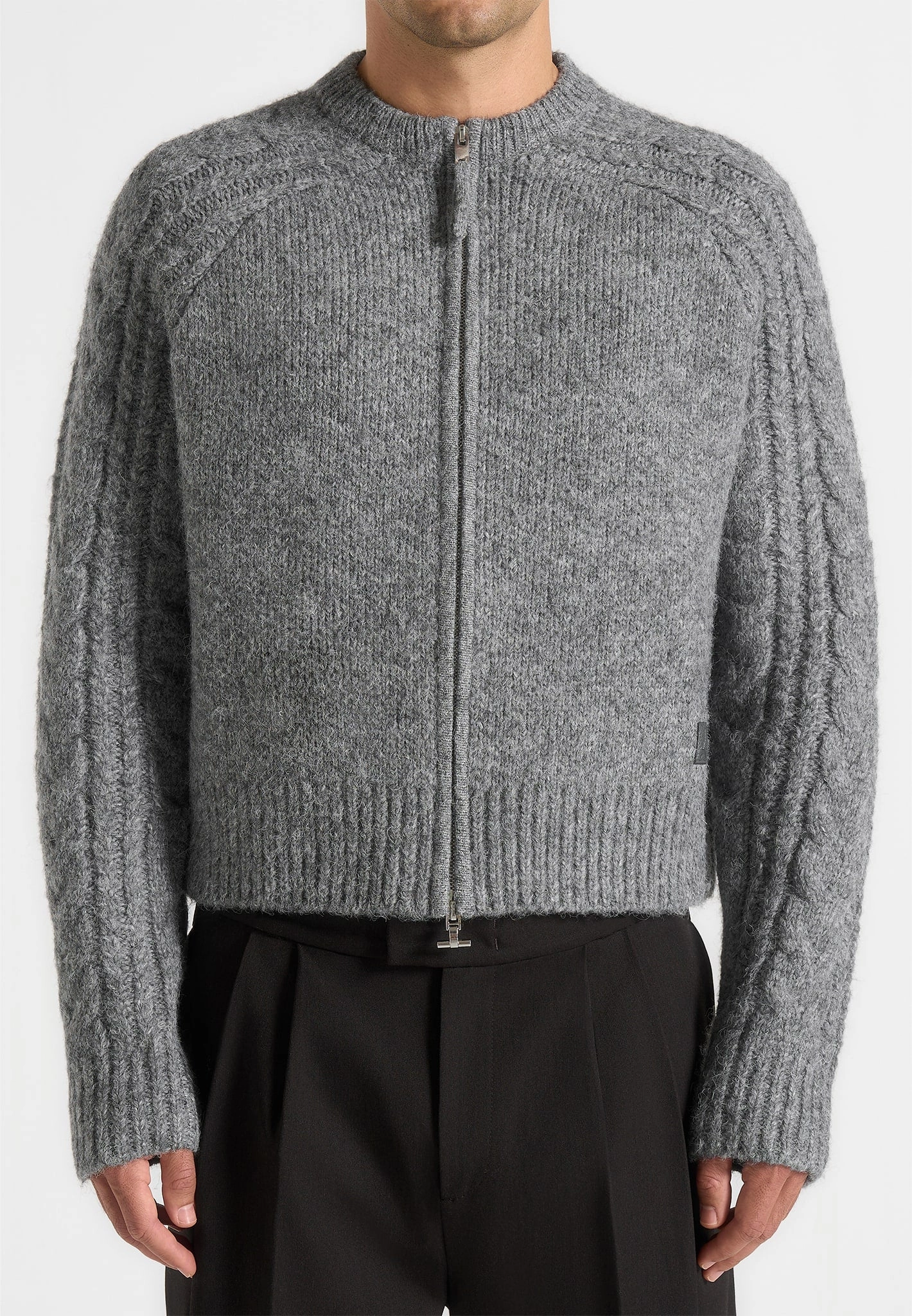 SoftTouch Material AirflowOptimized Pattern Gaby - Speckled Cable Knit Zip Cardigan - Grey