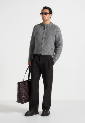 Gaby - Speckled Cable Knit Zip Cardigan - Grey Stylish Choice Modern Layer