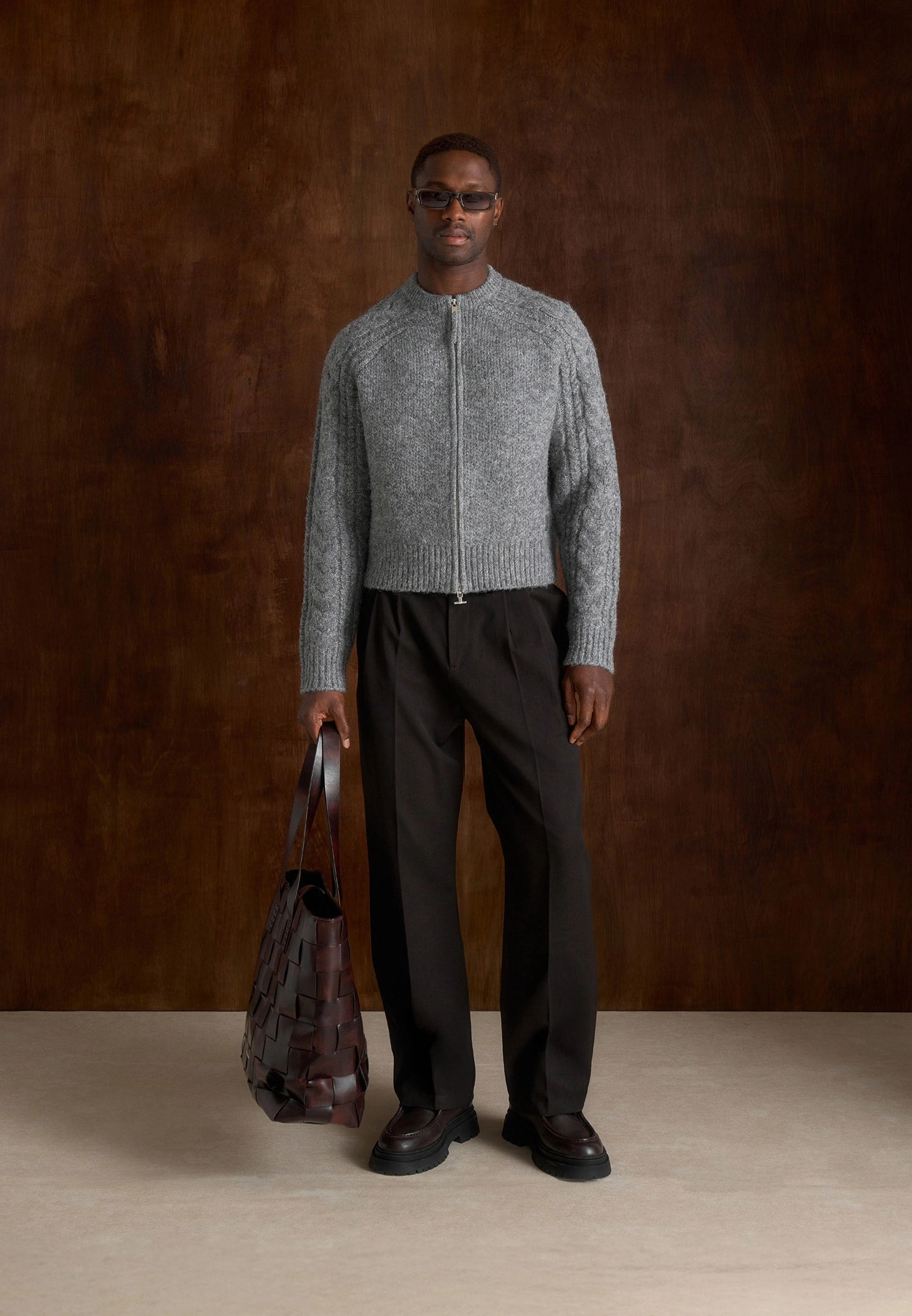 Gaby - Speckled Cable Knit Zip Cardigan - Grey Warm Layers