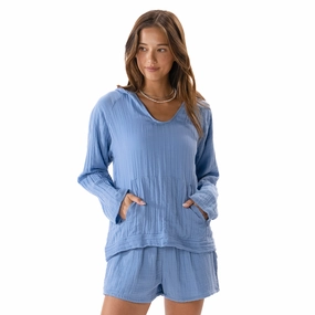 Sun Protective Fabric EasyCareMaterial Denim Blue Baja Pullover