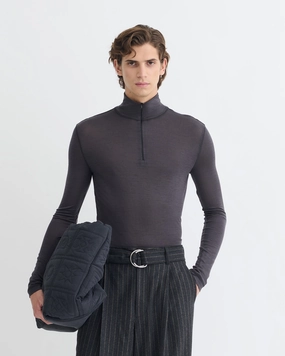 Tenoch - Melange Wool Jersey Turtleneck Top - Grey Melange Rubberized grip Cozy Layer