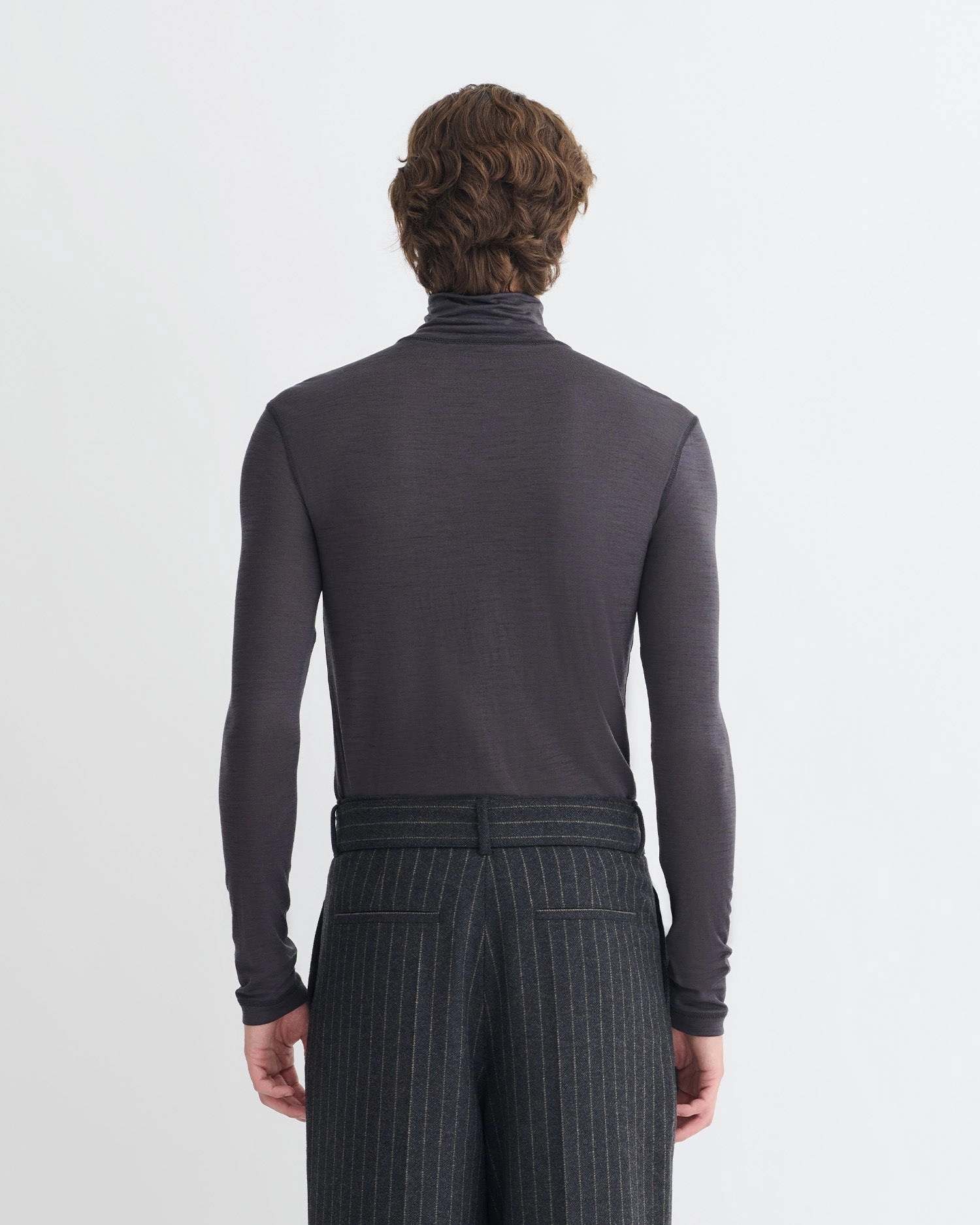 Tenoch - Melange Wool Jersey Turtleneck Top - Grey Melange Airflow Mesh Insert