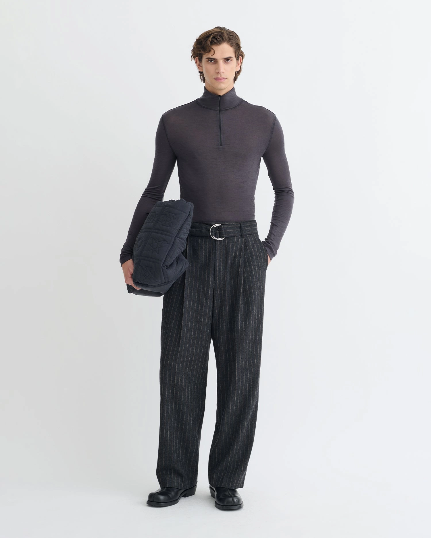 Tenoch - Melange Wool Jersey Turtleneck Top - Grey Melange Classic Tank Durable Interlock Stitch